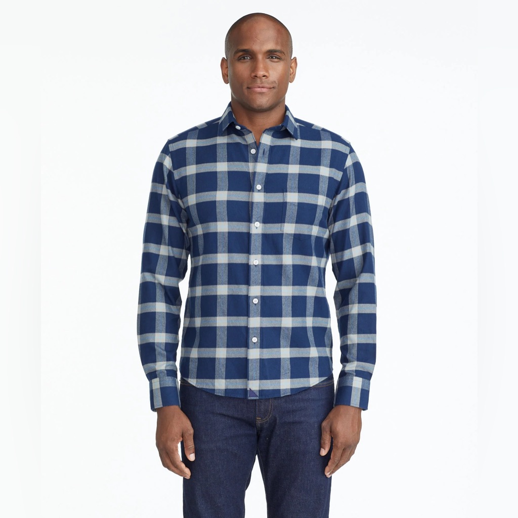 Untuckit Mens M Medium Slim Fit Blue Gray Plaid Flannel Button Up Casual Shirt